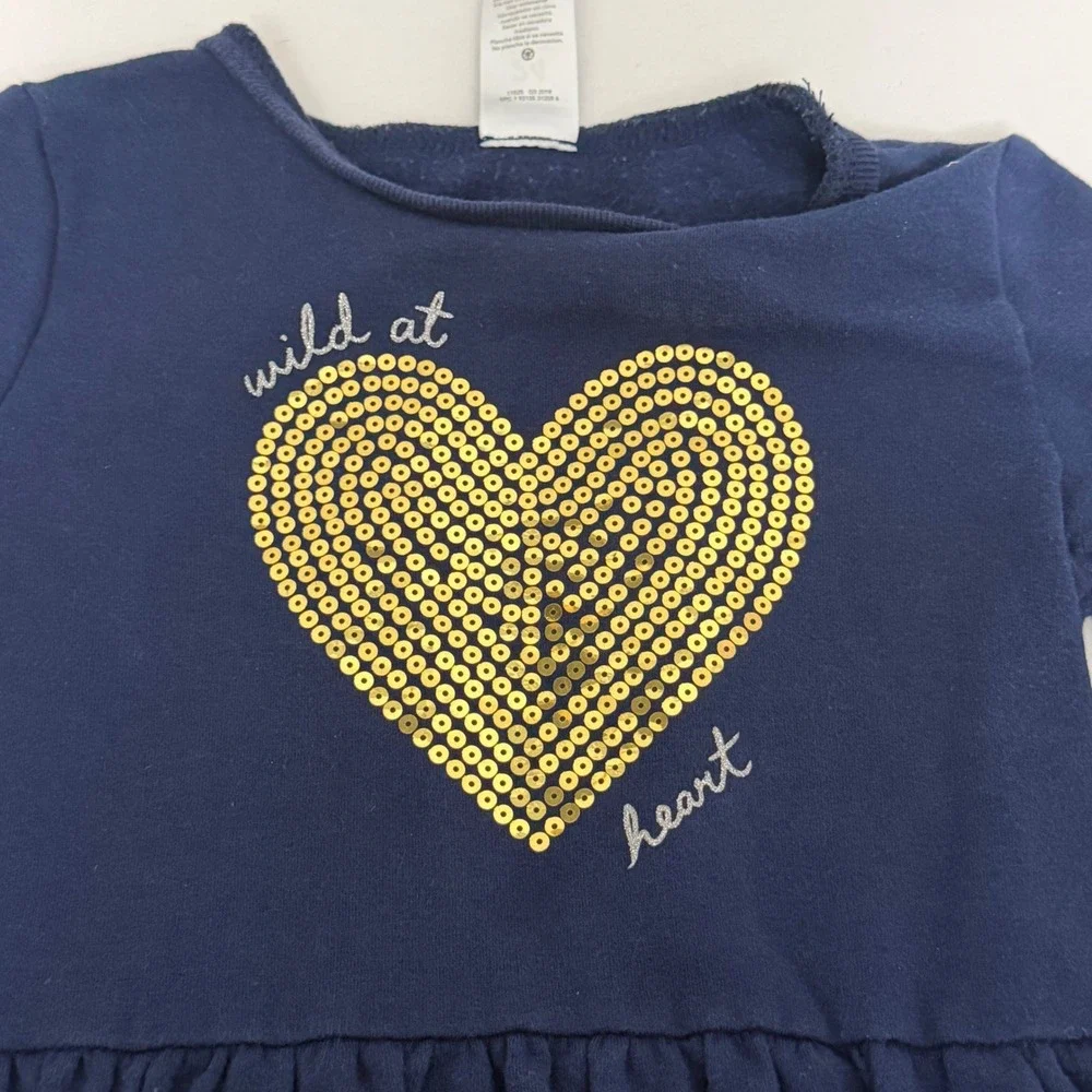 Carters Toddler Girls Navy Blue Sequin Heart Fleece Dress 24M Wild At Heart